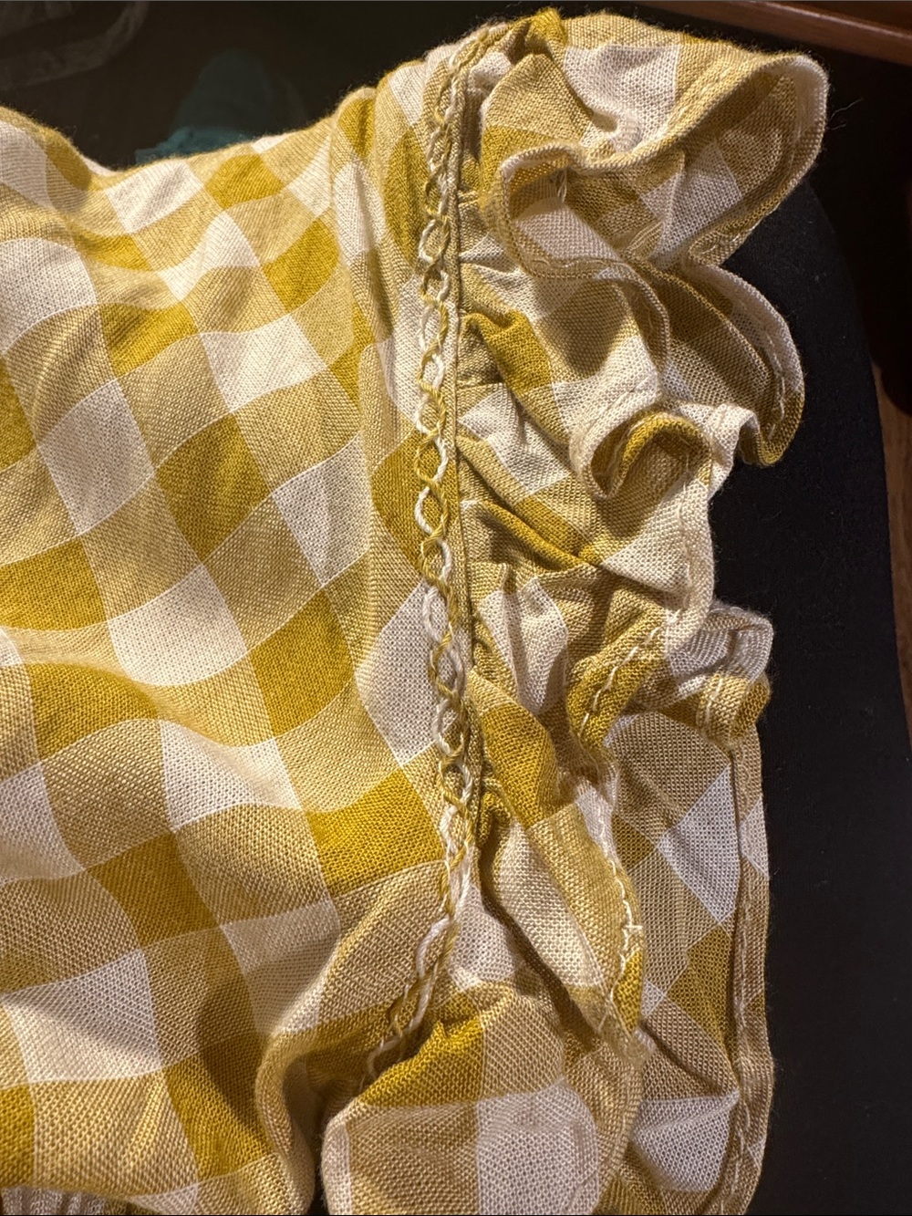 Max Studio Yellow and Cream Checkered V-Neck Top - Picture 6 of 6